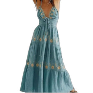 Real Love Embroidered Dress | Free People | Teal | Size Small